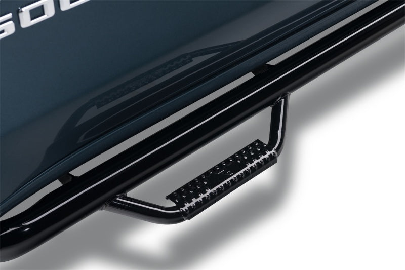 N-Fab Nerf Step 3in Hoop Step Bars For 2007-2013 Chevy Silverado 1500 / GMC Sierra 1500 & 2007-2010 2500/3500 Extended Cab 8 ft Bed - Bed Access - Gloss Black