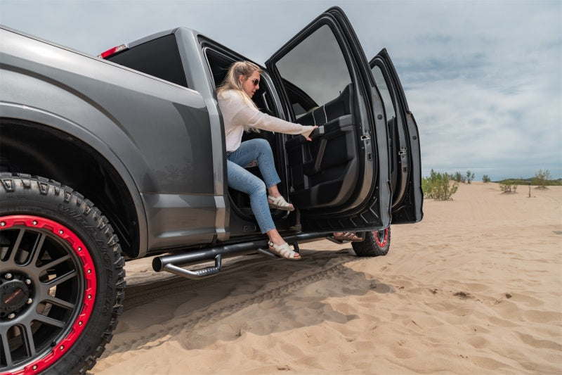 N-Fab Nerf Step 3in Hoop Step Bars For 2015-2017 Ford F-150 SuperCrew 6.5 ft Bed - Bed Access - Textured Black
