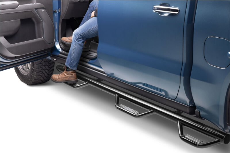 N-Fab Nerf Step 3in Hoop Step Bars For 2019 Chevy Silverado 1500 / GMC Sierra 1500 Crew Cab 5.5 ft Bed - Bed Access - Gloss Black