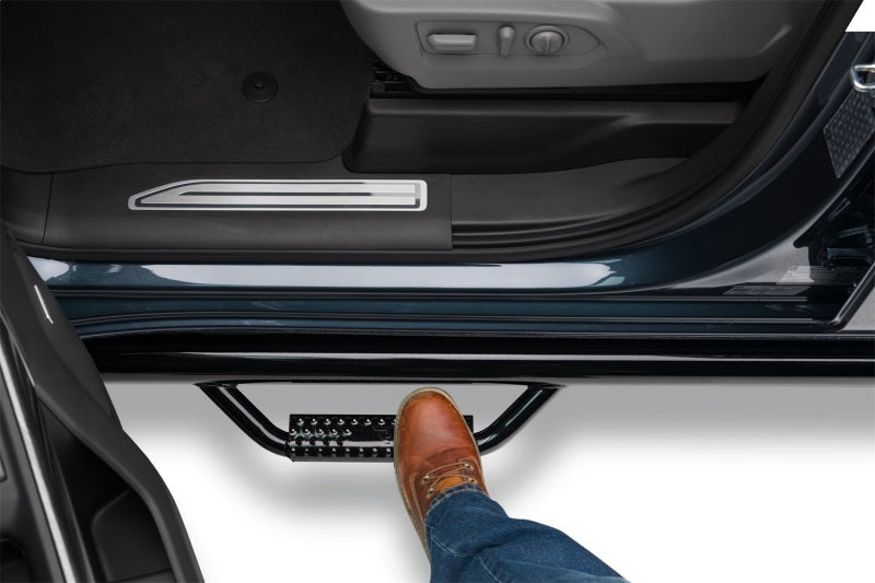 N-Fab Nerf Step 3in Hoop Step Bars For 2007-2013 Chevy Silverado 1500 / GMC Sierra 1500 & 2007-2010 2500/3500 Extended Cab 8 ft Bed - Bed Access - Gloss Black