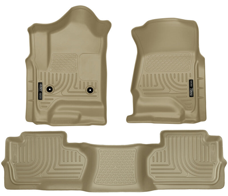 Husky Liners WeatherBeater Front & 2nd Seat Floor Liners For 2014-2019 Chevy Silverado 1500 / GMC Sierra 1500 & 2015-2019 2500/3500 Double Cab - Tan