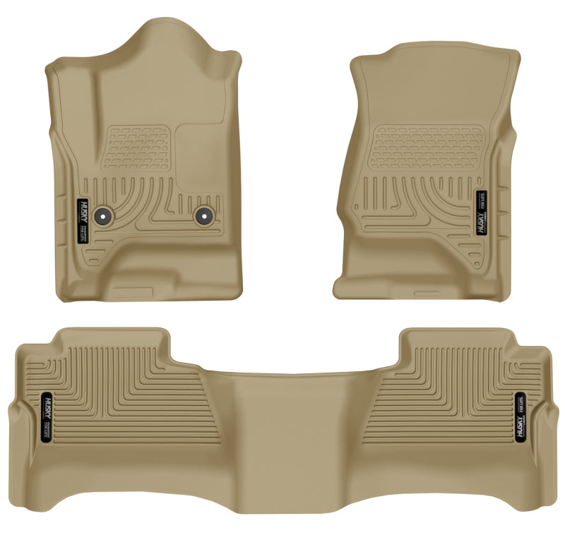 Husky Liners WeatherBeater Front & 2nd Seat Floor Liners For 2014-2018 Chevy Silverado 1500 / GMC Sierra 1500 & 2015-2019 2500/3500 - Tan