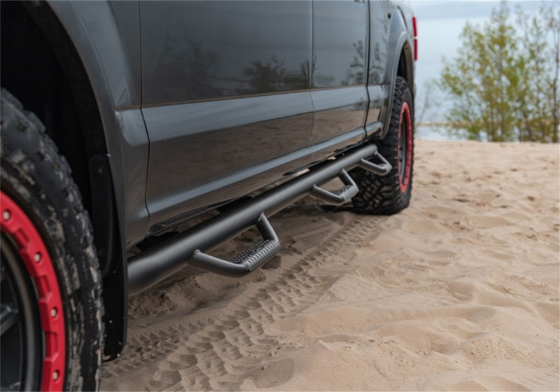 N-Fab Nerf Step 3in Hoop Step Bars For 2009-2014 Ford F-150 SuperCrew 5.5 ft Bed (Incl. Raptor) - Bed Access - Textured Black