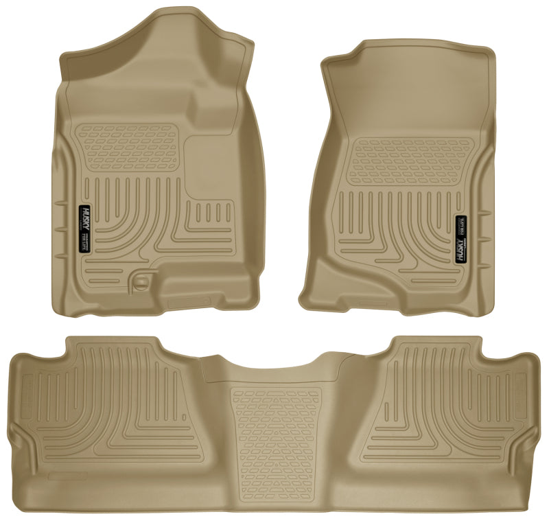 Husky Liners WeatherBeater Front & 2nd Seat Floor Liners For 2007-2012 Chevy Silverado 1500 / GMC Sierra 1500 & 2007-2014 2500/3500 Crew Cab - Tan