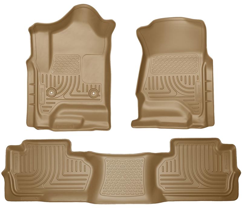 Husky Liners WeatherBeater Front & 2nd Seat Floor Liners For 2014-2019 Chevy Silverado 1500 / GMC Sierra 1500 & 2015-2019 2500/3500 Double Cab - Tan