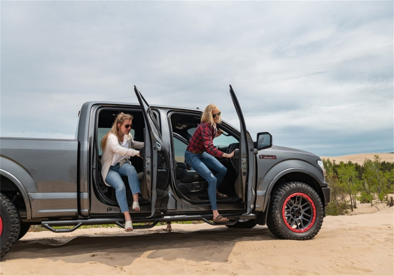 N-Fab Nerf Step 3in Hoop Step Bars For 2015-2017 Ford F-150 SuperCrew 6.5 ft Bed - Bed Access - Textured Black