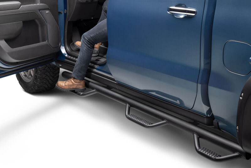 N-Fab Nerf Step 3in Hoop Step Bars For 2019 Chevy Silverado 1500 / GMC Sierra 1500 Crew Cab 5.5 ft Bed - Bed Access - Textured Black