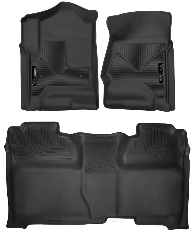 Husky Liners X-act Contour Front & 2nd Seat Floor Liners For 2014-2018 Chevy Silverado 1500 & 2014-2019 2500/3500 Crew Cab - Black