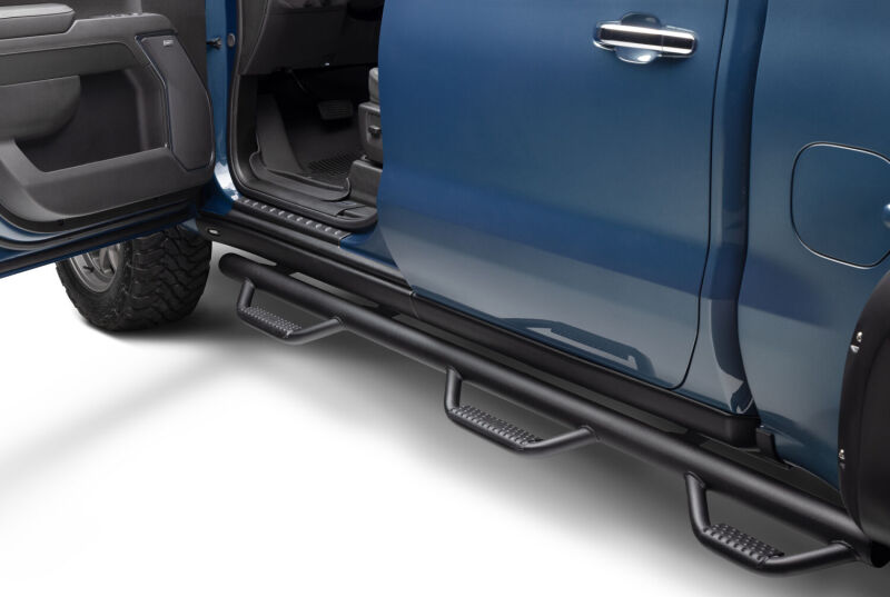 N-Fab Nerf Step 3in Hoop Step Bars For 2019 Chevy Silverado 1500 / GMC Sierra 1500 Crew Cab 5.5 ft Bed - Bed Access - Textured Black